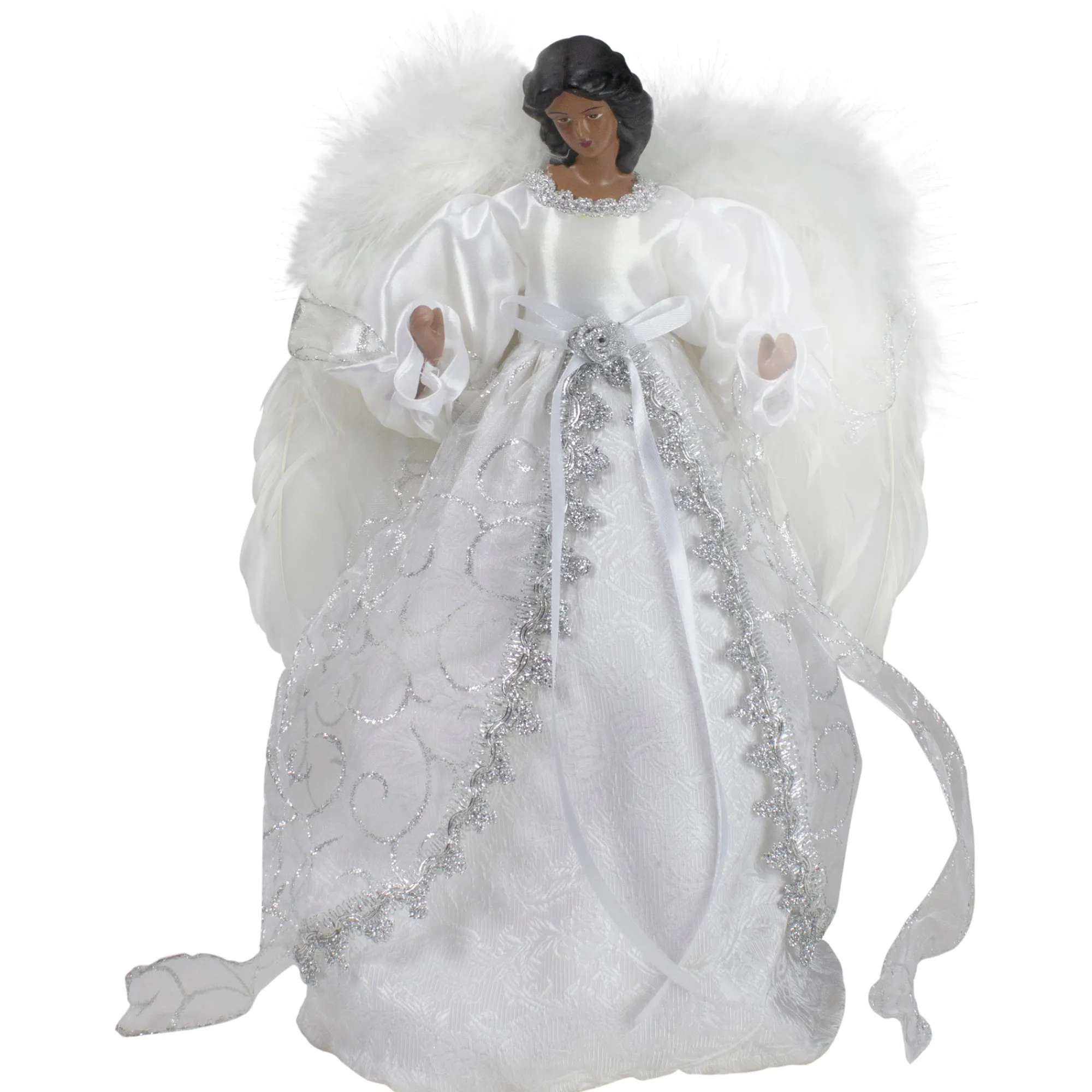 Northlight Angels-14" African American Silver And White Angel Christmas Tree Topper, Unlit