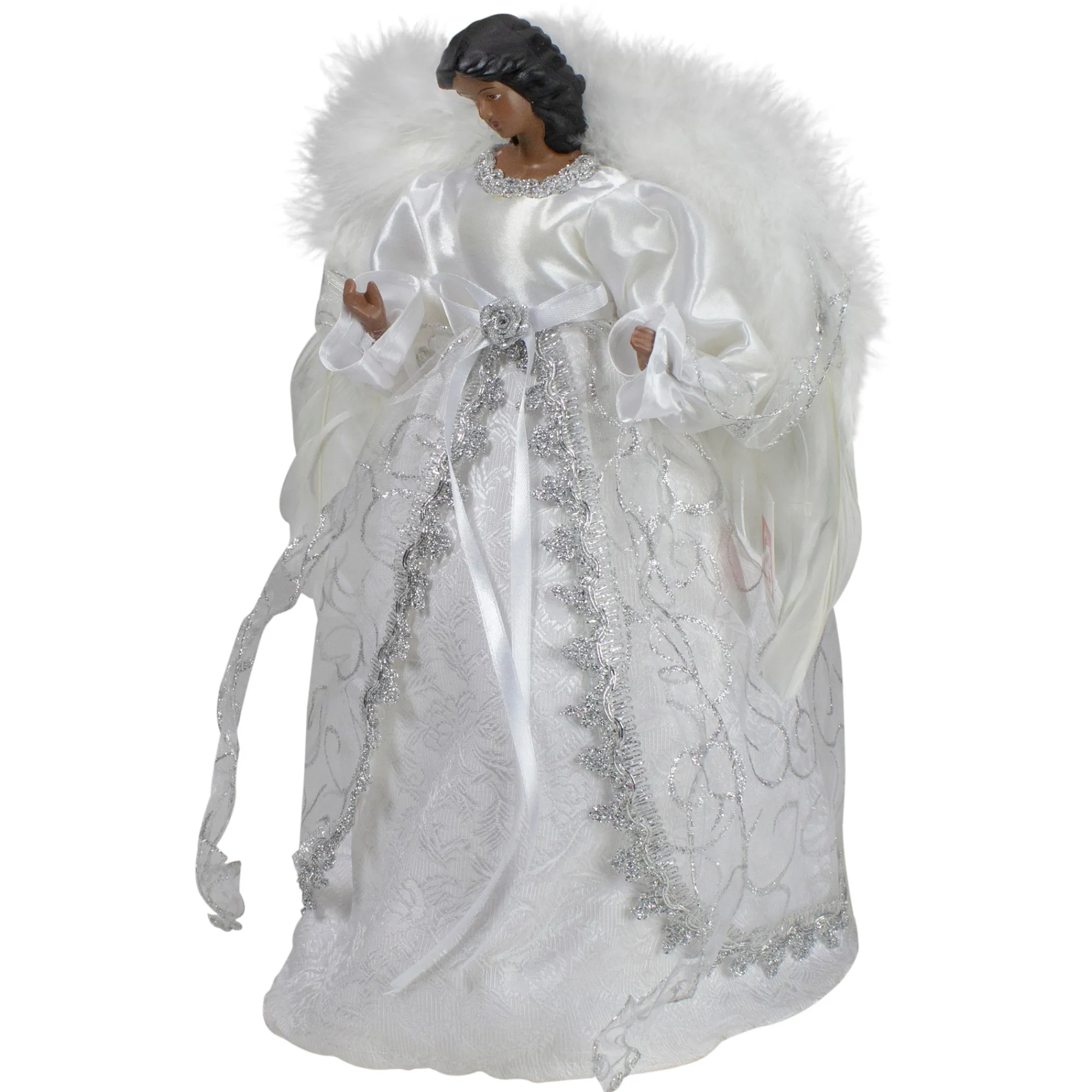 Northlight Angels-14" African American Silver And White Angel Christmas Tree Topper, Unlit