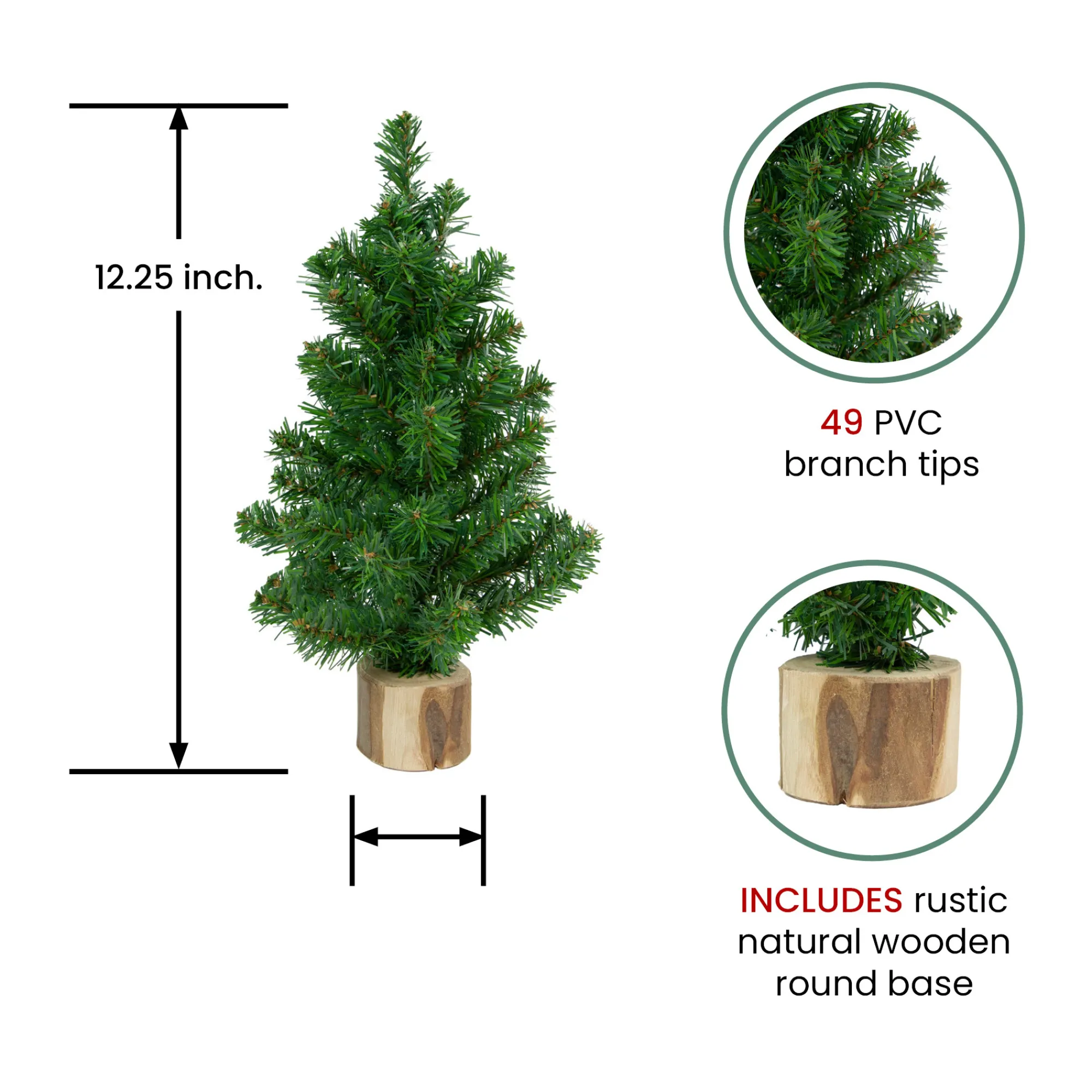 Northlight Unlit-12.25" Alpine Slim Artificial Christmas Tree With Wood Base, Unlit