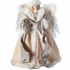 Roman Angels-16" Beige And Gold Angel Christmas Tree Topper, Unlit