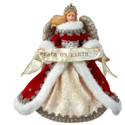 KSA Stars-10" Beige And Red Angel "Peace On Earth" Christmas Tree Topper, Unlit