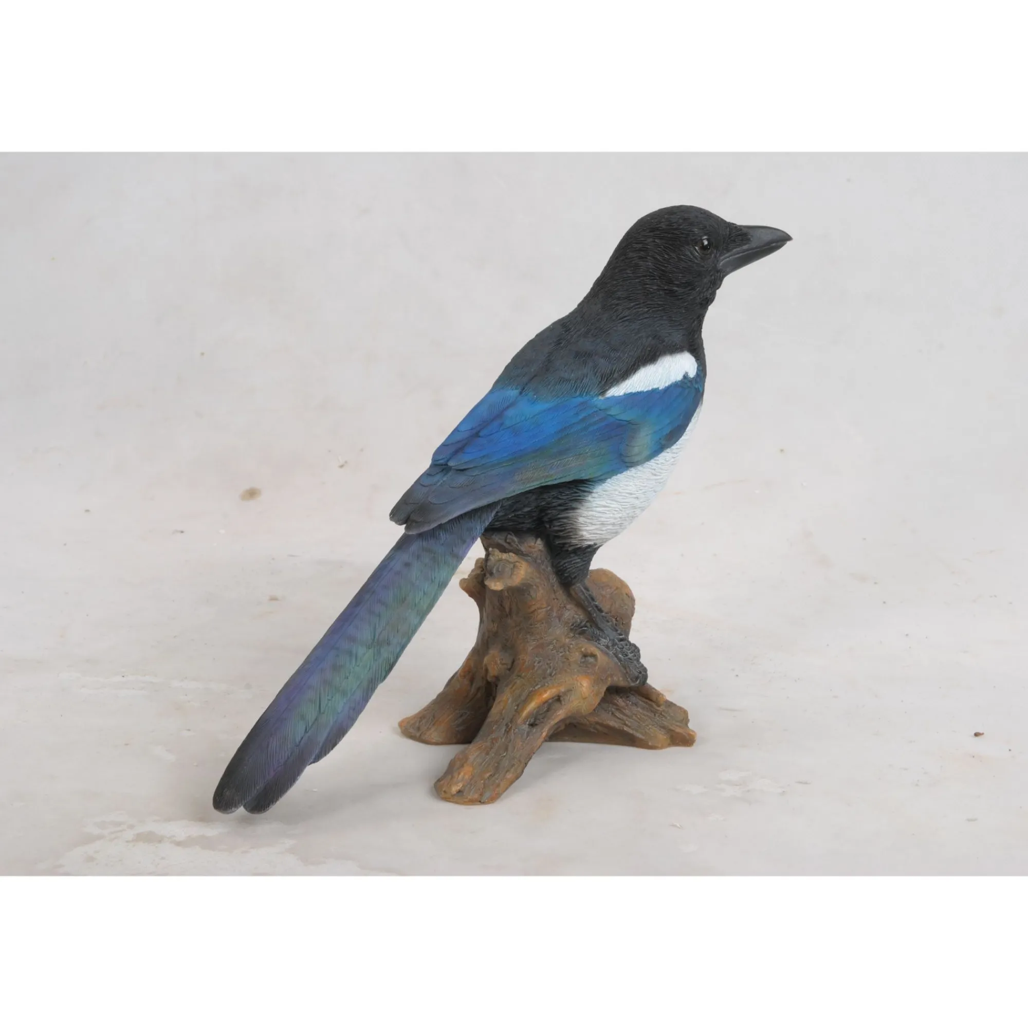 Hi-Line Gifts Finials-10.25" Black And Blue Magpie On Stump Figurine
