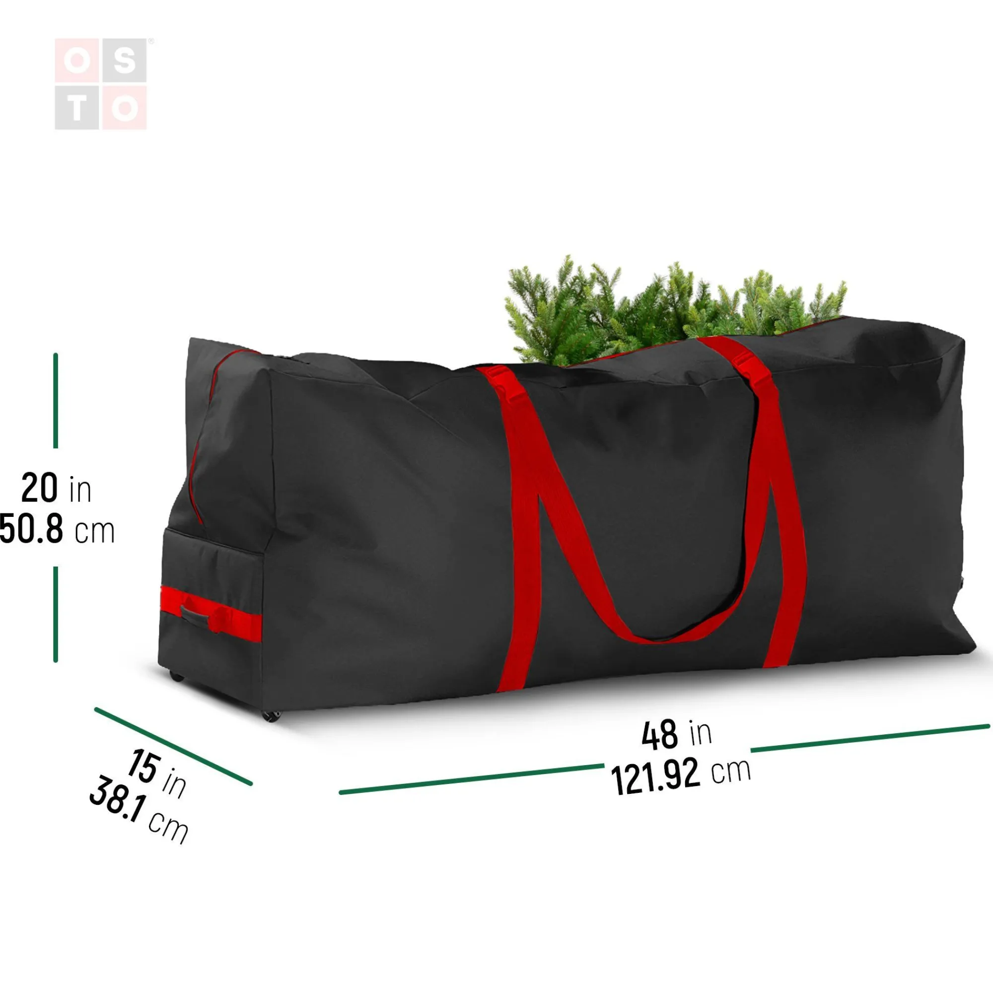 osto Tree Storage-48" Black Rolling Tear Resistant Artificial Christmas Tree Storage Bag