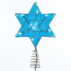 CC Christmas Decor Stars-11" Blue And Silver Colored Hanukkah Inspired Led Lights Star Shape Tree Topper