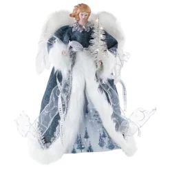 Northlight Angels-14" Blue And White Angel With Lighted Tree Christmas Tree Topper
