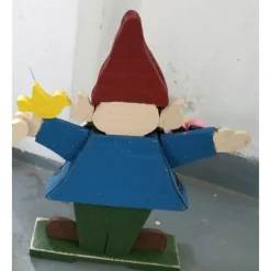 Hi-Line Gifts Finials-26" Brown And Blue Gnome With Flower And Bird Figurine