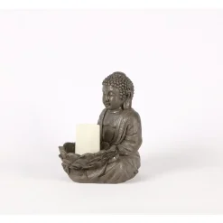 Hi-Line Gifts Finials-12.25" Brown And Gray Sitting Buddha Holding A Bowl Outdoor Garden Statue