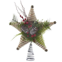 Kurt Adler Stars-12" Brown And White Rope Star With Pincone Christmas Tree Topper - Unlit