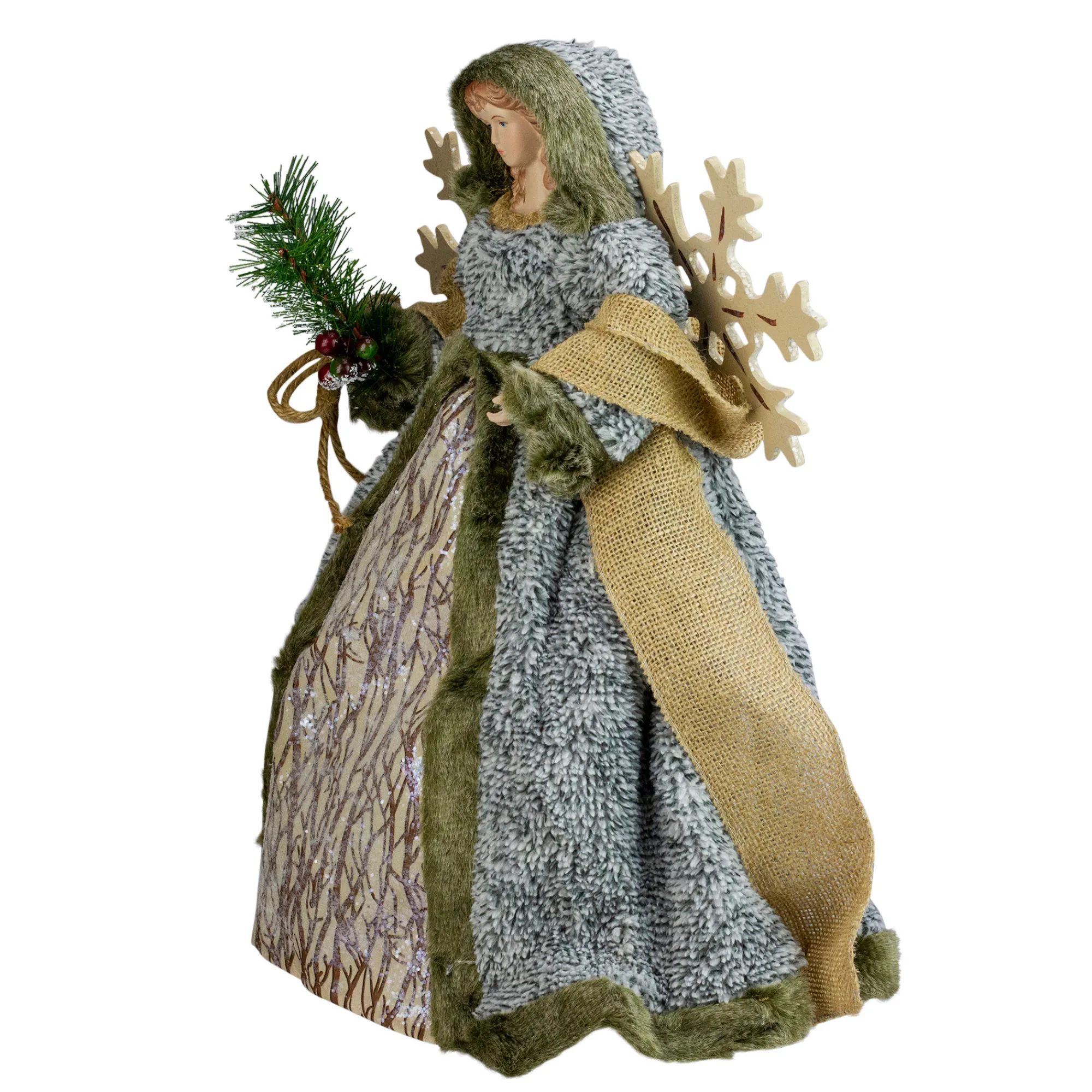 Roman Angels-16" Brown And White Rustic Angel Christmas Tree Topper- Unlit