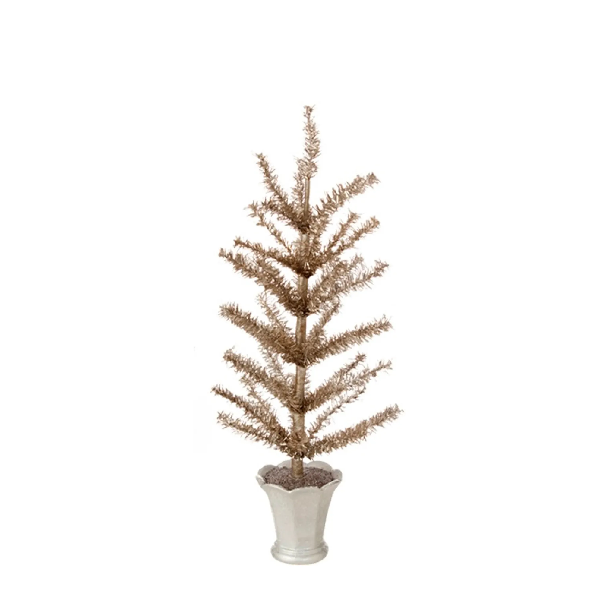Raz Topiaries-15" Brown Artificial Christmas Tree In Glittered Silver Pot - Unlit