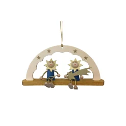 Alexander Taron Stars-4.5" Brown, Beige, And Blue Handcrafted Star With Moonmen Richard Glaesser Hanging Ornament
