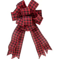 Northlight Stars-19" Buffalo Plaid Print 14 Loop Christmas Bow Tree Topper