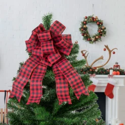 Northlight Stars-19" Buffalo Plaid Print 14 Loop Christmas Bow Tree Topper