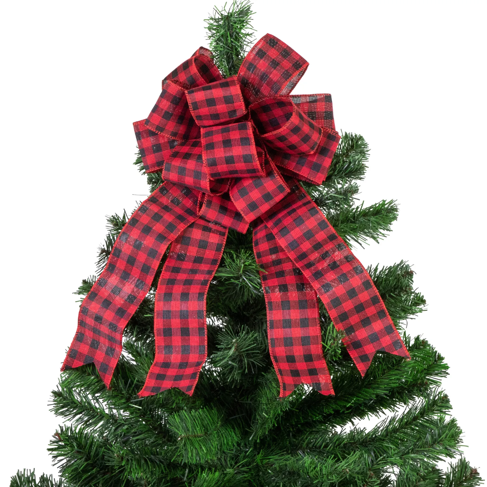 Northlight Stars-19" Buffalo Plaid Print 14 Loop Christmas Bow Tree Topper