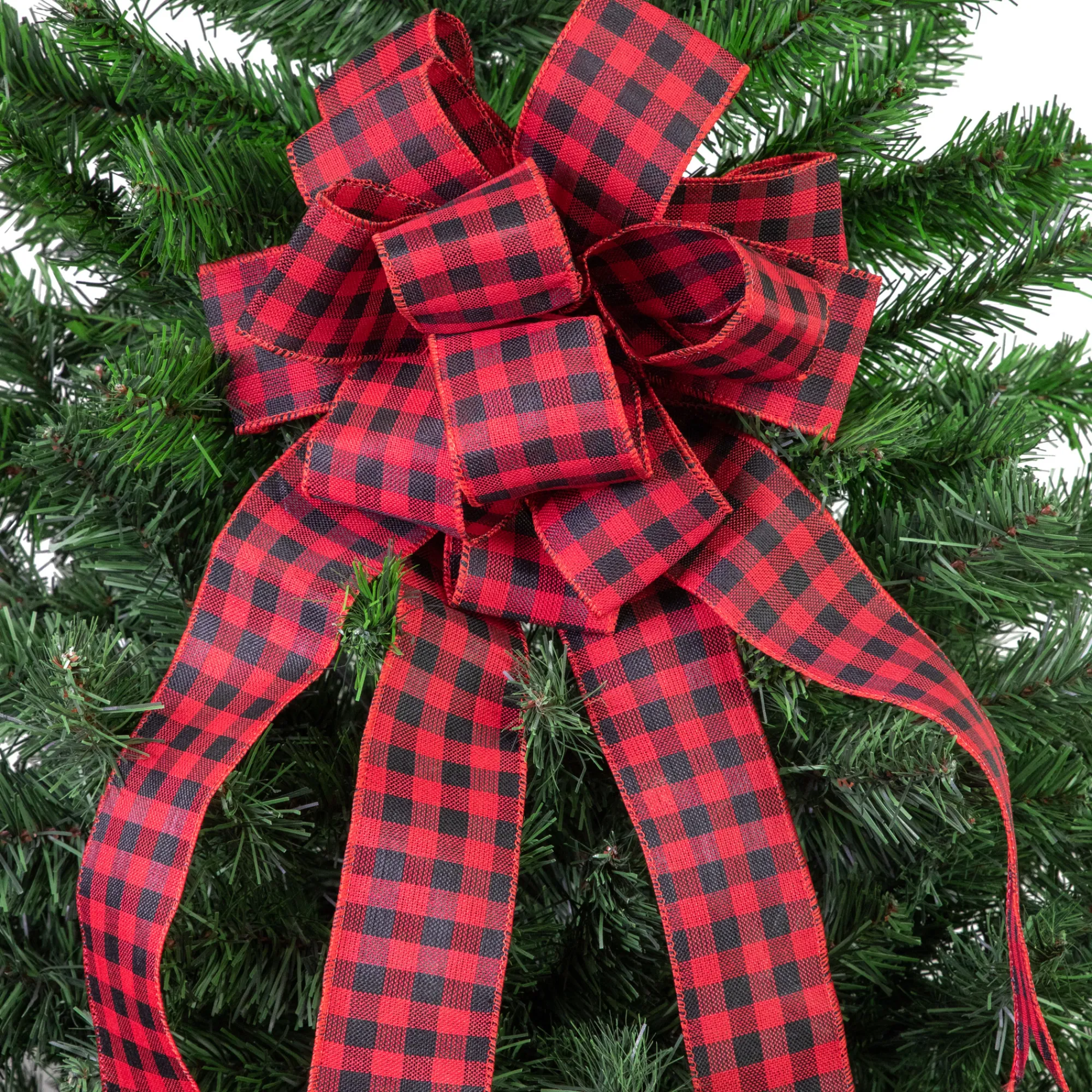Northlight Stars-19" Buffalo Plaid Print 14 Loop Christmas Bow Tree Topper
