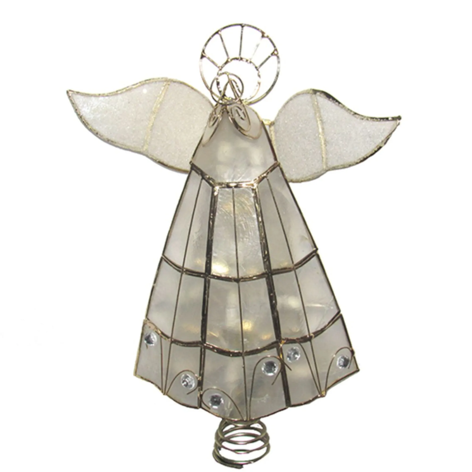 CC Christmas Decor Angels-9.75" Capiz Angel Tree Topper With Trumpet And Clear Lights - Pre-Lit