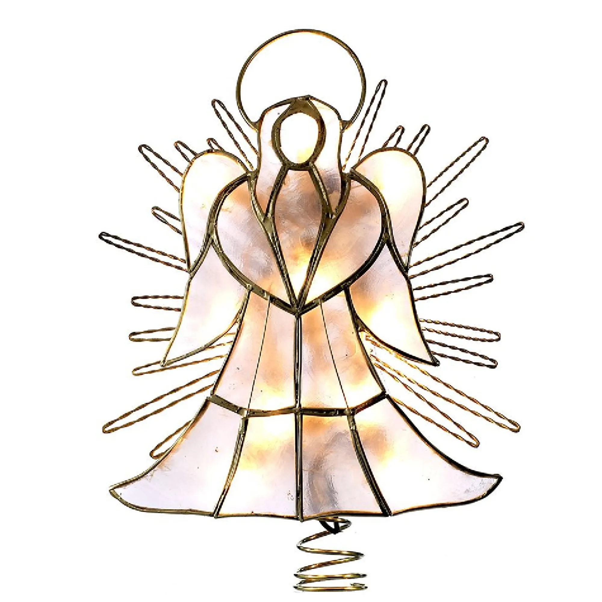 CC Christmas Decor Angels-10" Capiz Gold Trimmed Angel With Twisted Sunburst Christmas Tree Topper