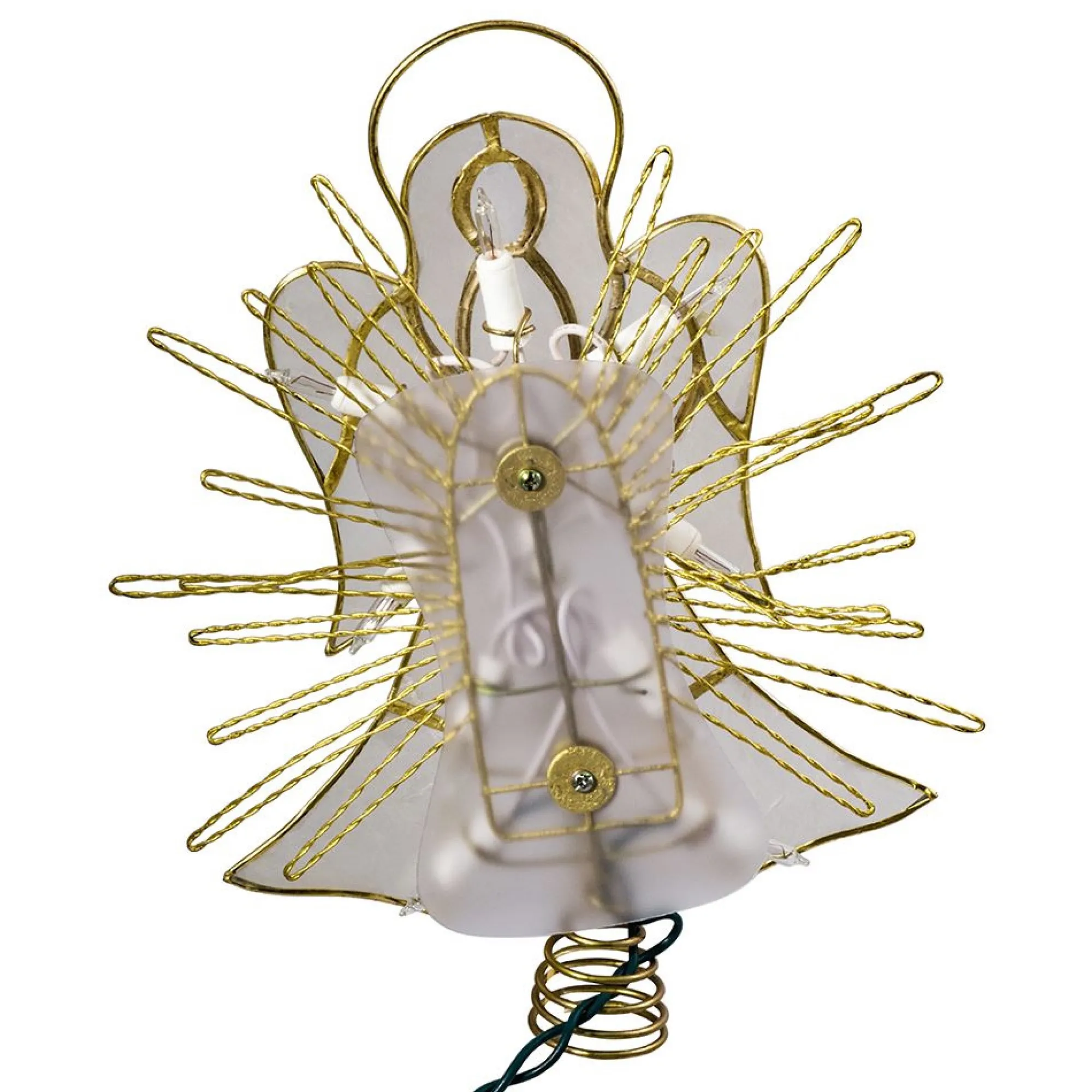 CC Christmas Decor Angels-10" Capiz Gold Trimmed Angel With Twisted Sunburst Christmas Tree Topper