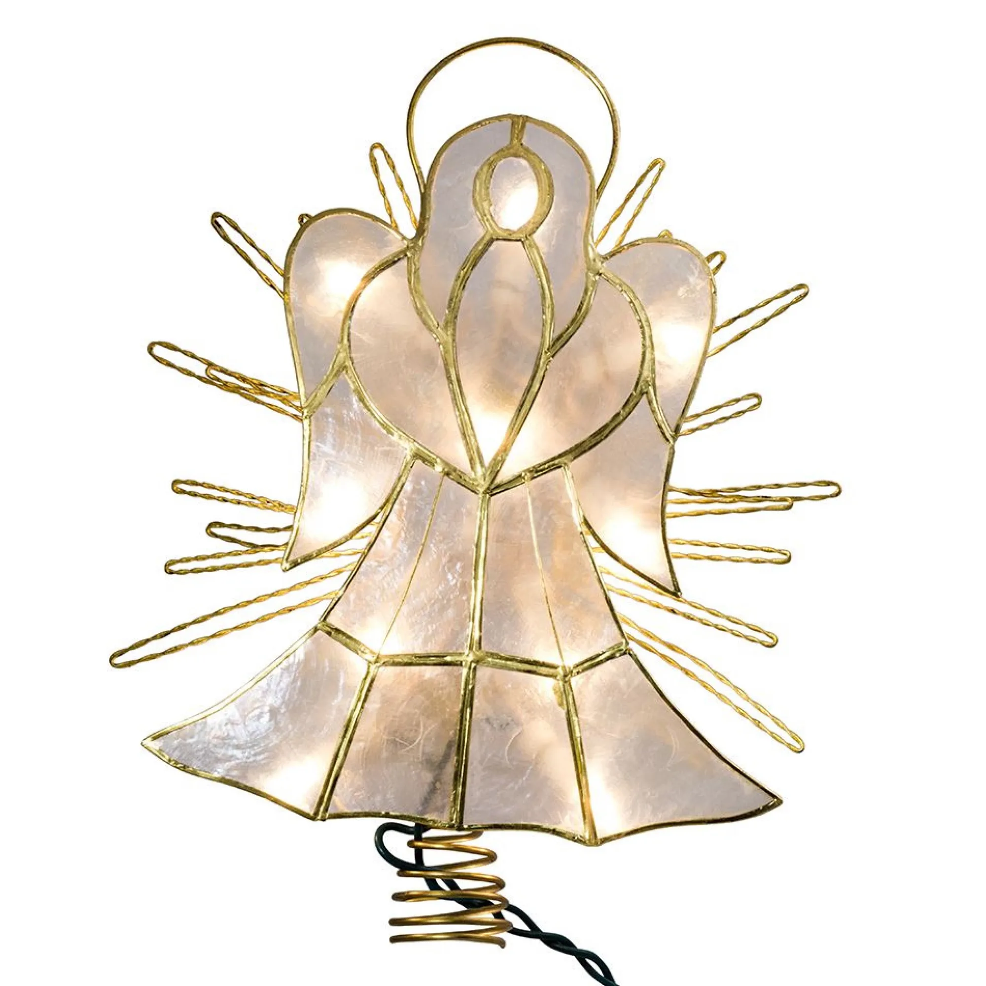 CC Christmas Decor Angels-10" Capiz Gold Trimmed Angel With Twisted Sunburst Christmas Tree Topper
