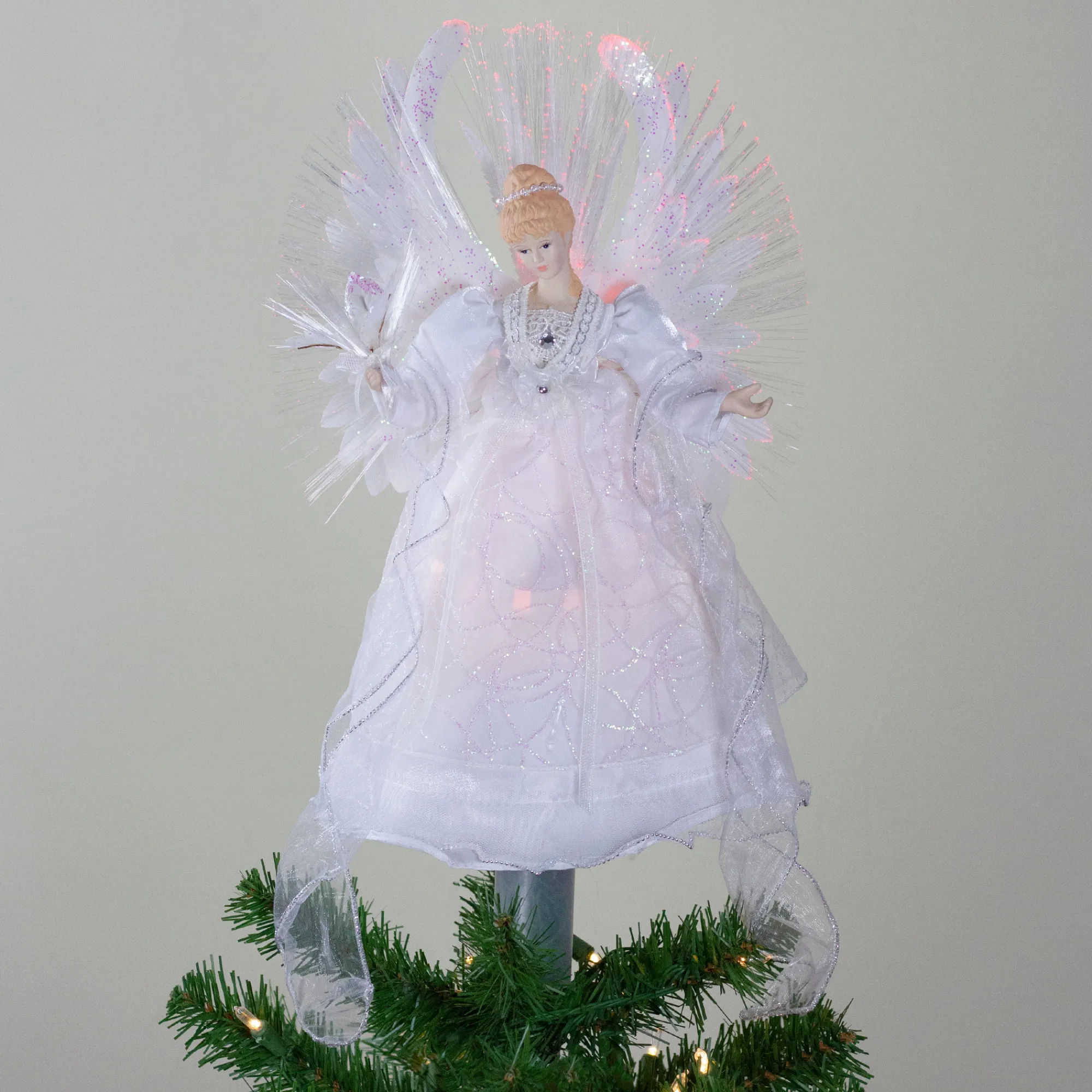 Kurt Adler Angels-15" Deluxe White Fiber Optic Floral Angel Christmas Tree Topper