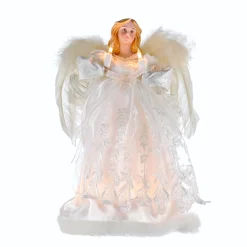 KSA Angels-12" Divine Ivory Lighted Angel Christmas Tree Topper, Clear Lights