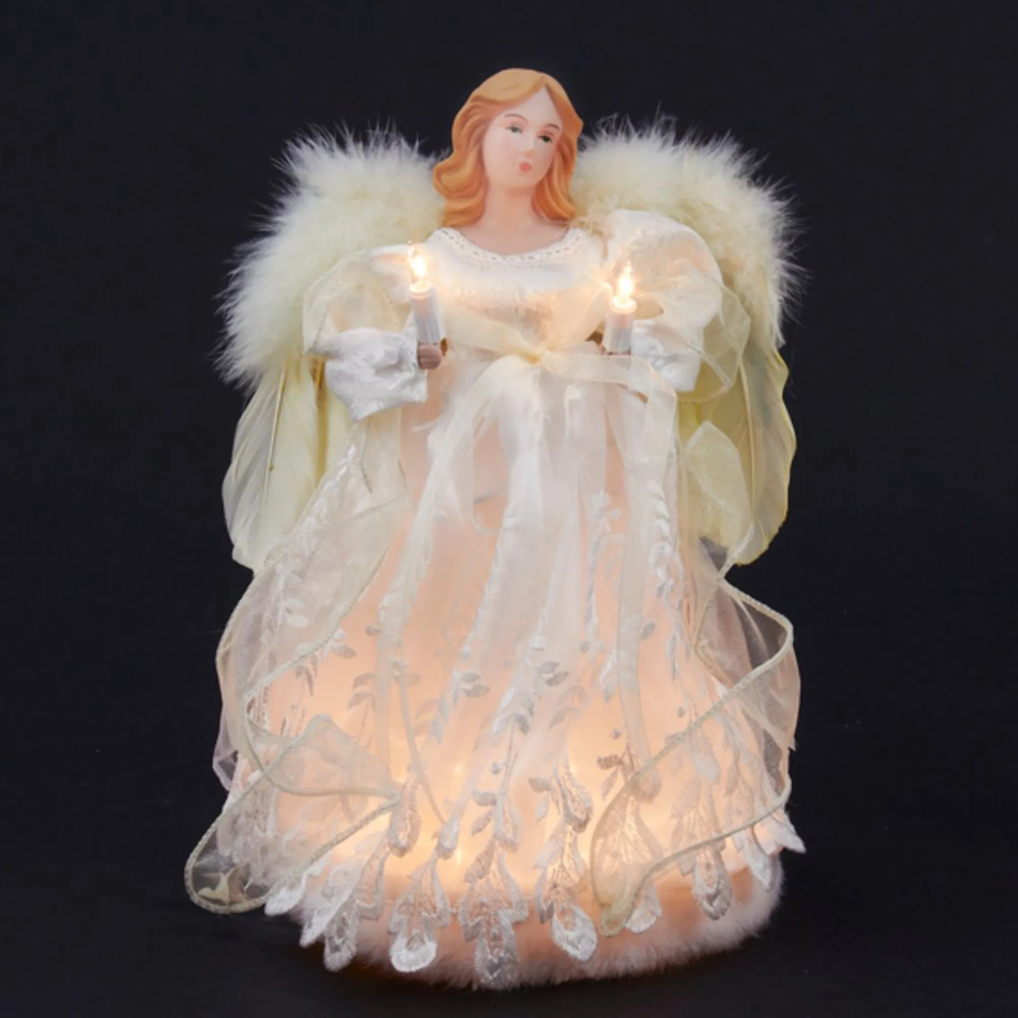KSA Angels-12" Divine Ivory Lighted Angel Christmas Tree Topper, Clear Lights