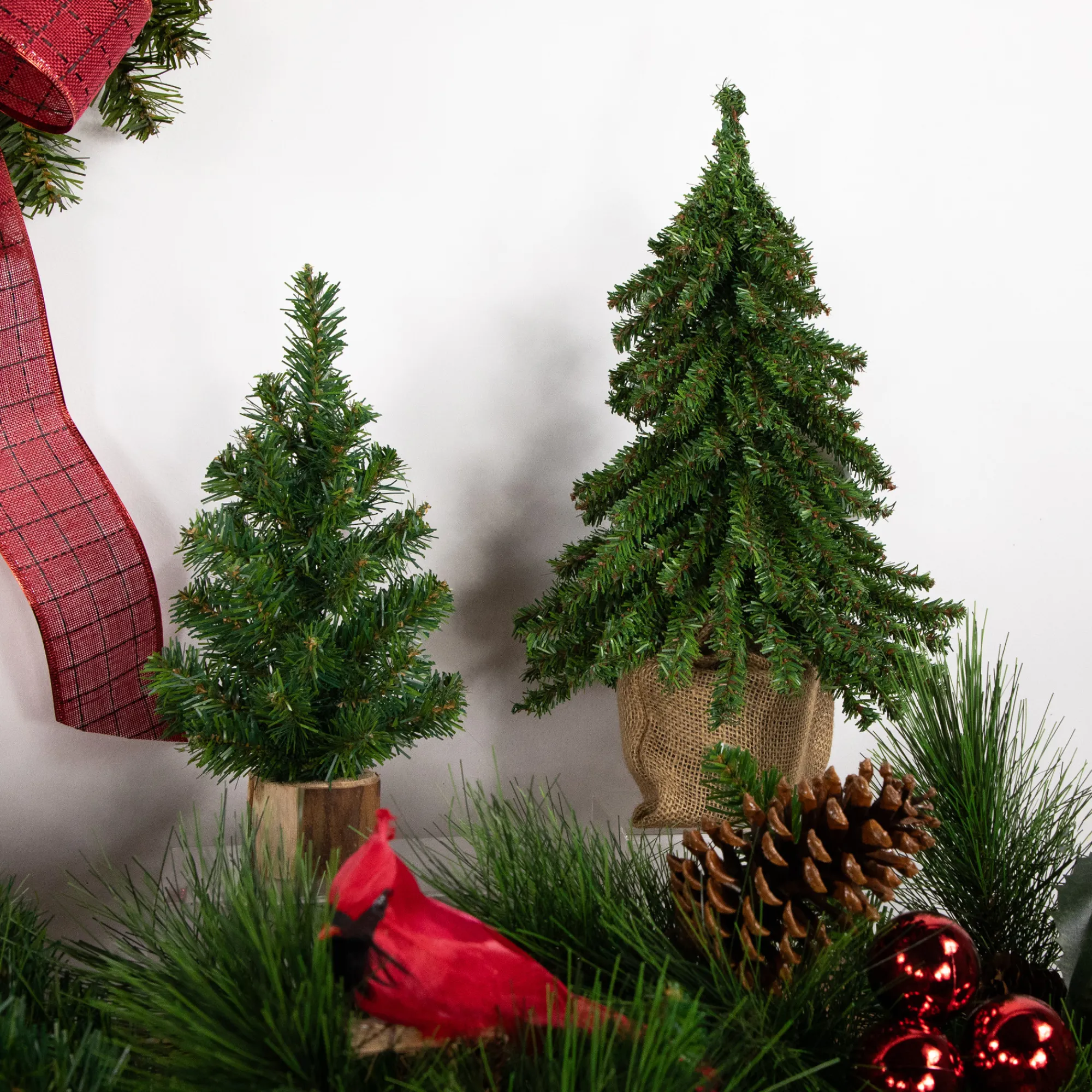 Northlight Unlit-15" Downswept Village Pine Medium Artificial Christmas Tree In Burlap Base, Unlit