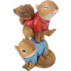 Outdoor Living and Style Finials-9" Duo Of Fun Leaping Squirrels In Red And Blue Shirt