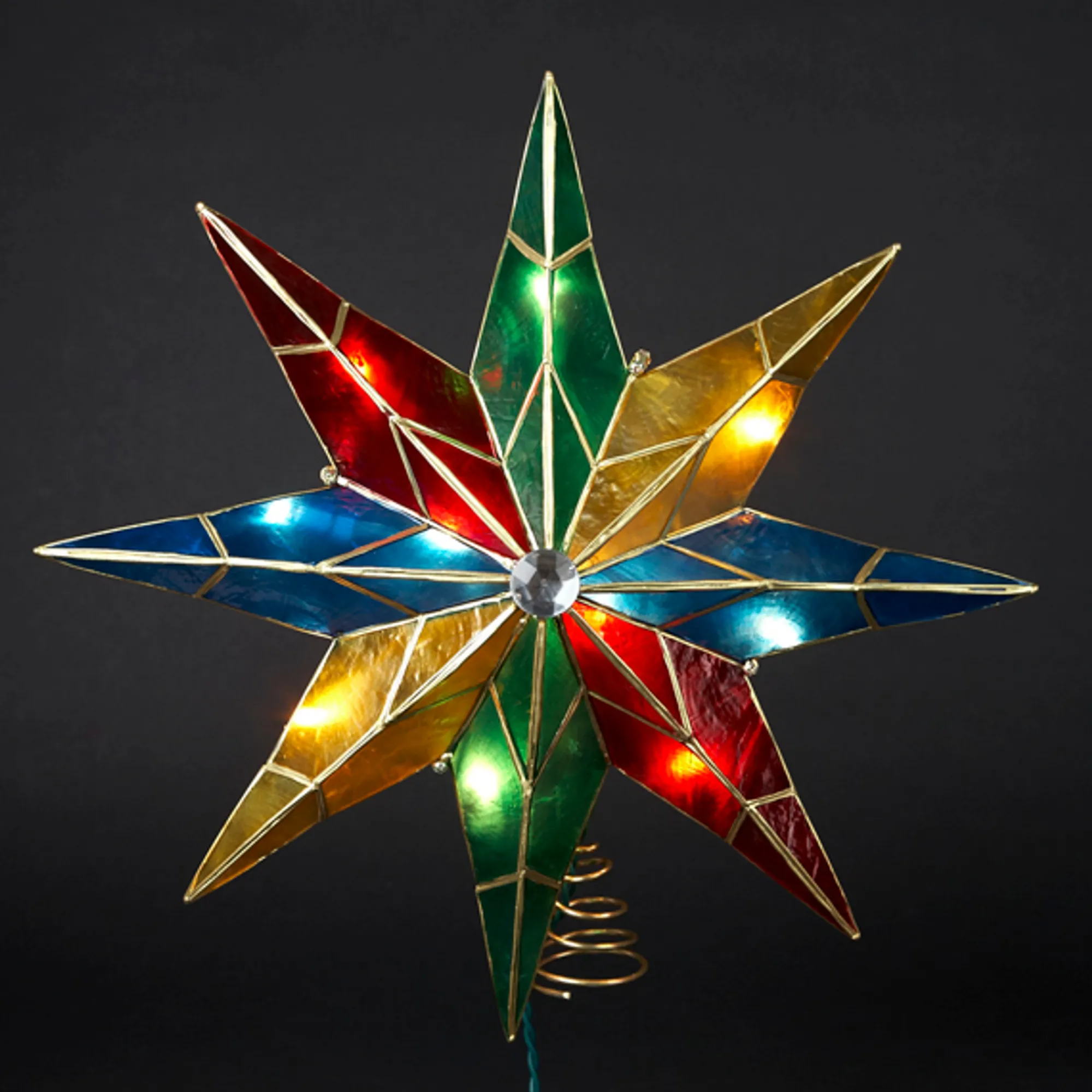 KSA Stars-15" Eight Point Lighted Multi-Color Poinsettia Star Christmas Tree Topper - Clear Lights