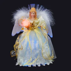 KSA Angels-12" Elegant Cream And Bright White Led Light Fiber Optic Angel Christmas Tree Topper