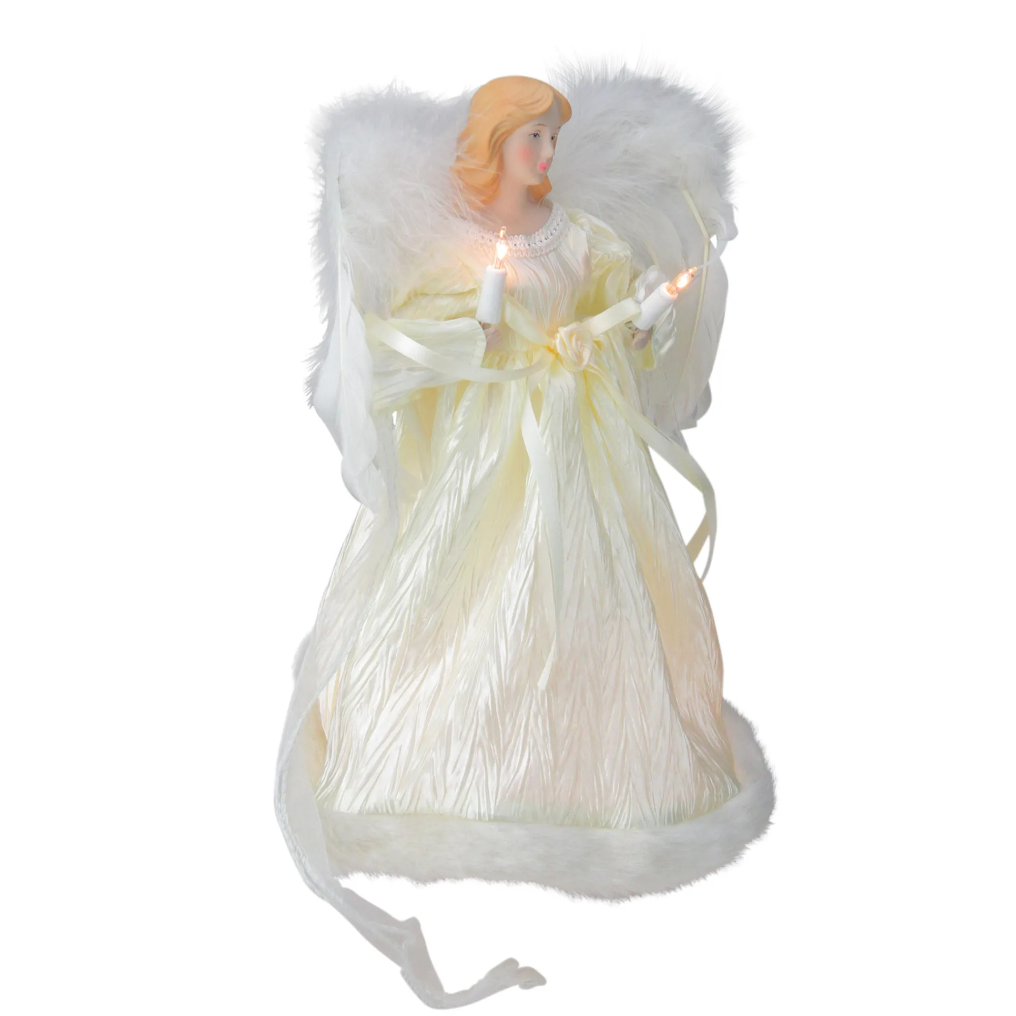 Kurt Adler Angels-12" Elegant Ivory Lighted Angel Christmas Tree Topper - Clear Lights - 31738810