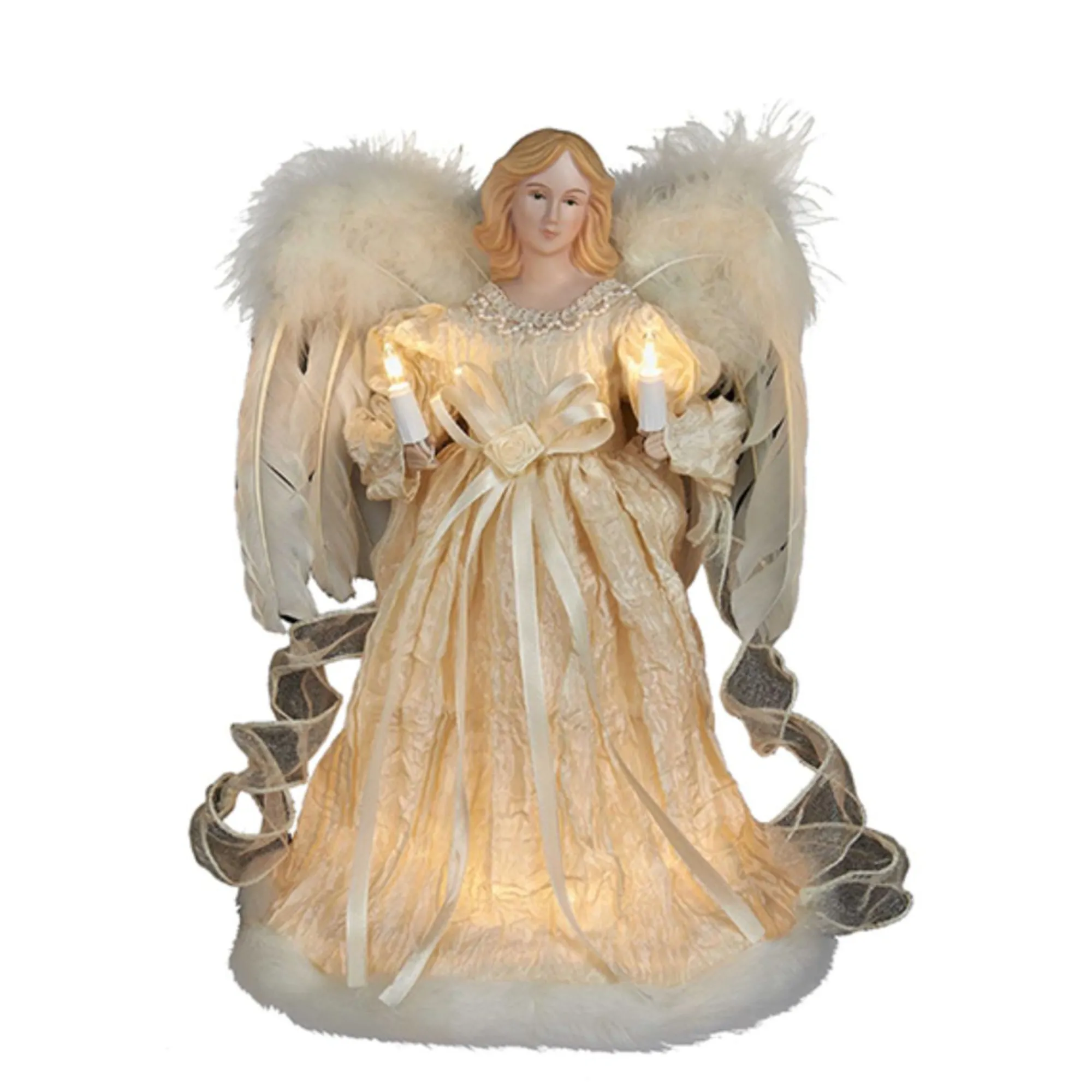 KSA Angels-12" Elegant Ivory Lighted Angel Christmas Tree Topper - Clear Lights