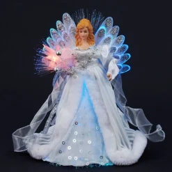 KSA Angels-12" Elegant Silver And White Led Light Fiber Optic Angel Christmas Tree Topper