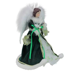 Kurt Adler Angels-12" Fiber Optic Luck Of The Irish Angel In Shamrock Dress Christmas Tree Topper