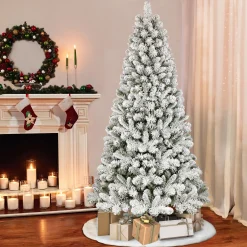 CC Christmas Decor Unlit-6' Flocked Virginia Pine Artificial Christmas Tree With Stand, Unlit