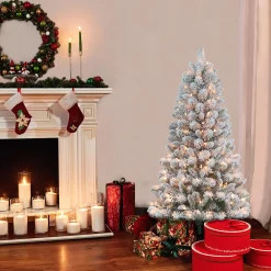 CC Christmas Decor Unlit-4.5' Flocked Virginia Pine Artificial Christmas Tree With Stand, Unlit