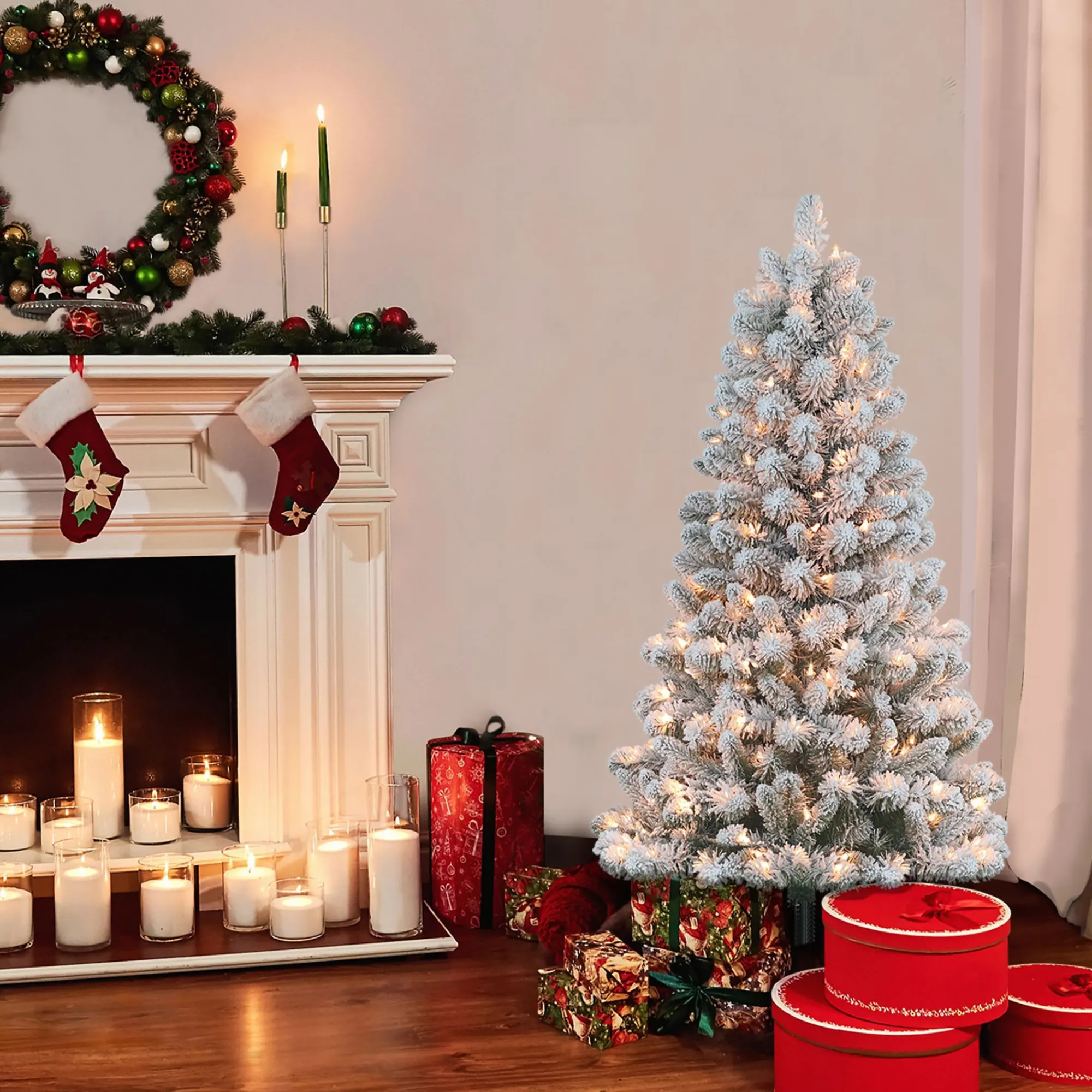 CC Christmas Decor Unlit-4.5' Flocked Virginia Pine Artificial Christmas Tree With Stand, Unlit