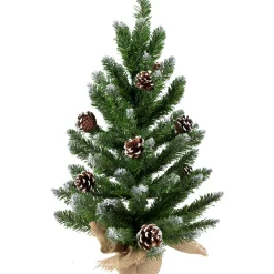 Northlight Unlit-24" Frosted Norway Pine With Pine Cones Medium Artificial Christmas Tree, Unlit