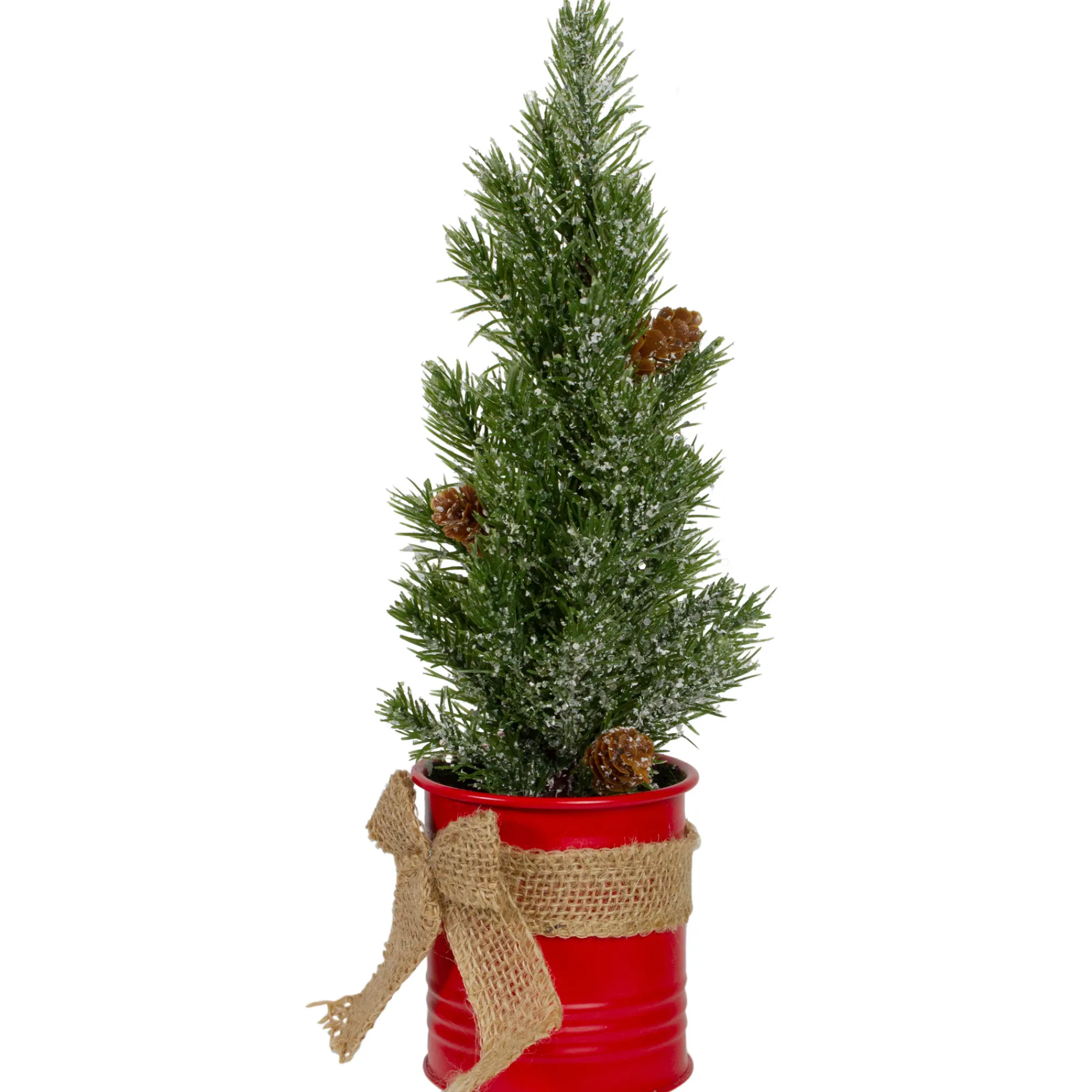 Northlight Unlit-11.75" Frosted Upswept Mini Pine Christmas Tree In Red Tin Pot - Unlit