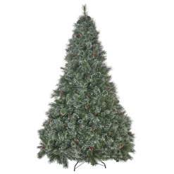 Contemporary Home Living Unlit-7' Full Cashmere Pine Artificial Christmas Tree With Snowy Branches And Pinecones - Unlit