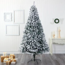 Nearly Natural Unlit-8' Full Flocked Rock Springs Spruce Artificial Christmas Tree, Unlit