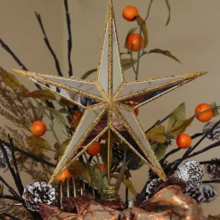 Roman Stars-14" Gilded White Christmas Gold Mirrored Star Tree Topper - Unlit