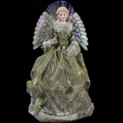 Northlight Angels-16" Gold And Brown Lighted Angel In Gown With Harp Christmas Tree Topper