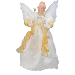 Kurt Adler Angels-14.5" Gold And Ivory Pre-Lit Angel Christmas Tree Topper - Clear Lights