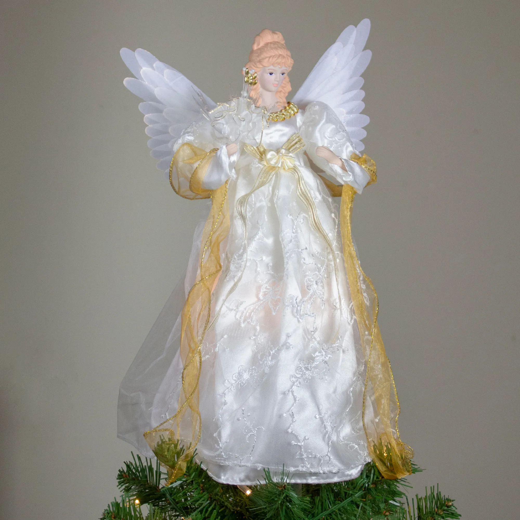Kurt Adler Angels-14.5" Gold And Ivory Pre-Lit Angel Christmas Tree Topper - Clear Lights