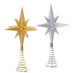 KSA Stars-8.5" Gold And Silver Polaris Star Christmas Tree Topper, Unlit