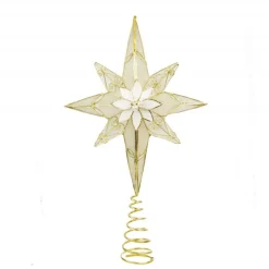 KSA Stars-12" Gold And White Capiz 8-Point Star Christmas Tree Topper - Unlit