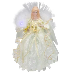 Kurt Adler Angels-12" Gold And White Led Lighted Fiber Optic Angel Christmas Tree Topper