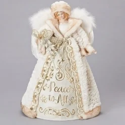 Roman Angels-16" Gold And White Peace To All Christmas Angel Tree Topper
