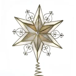 CC Christmas Decor Stars-11" Gold Colored Capiz Scroll Star Decorative Christmas Treetop With Coil Base
